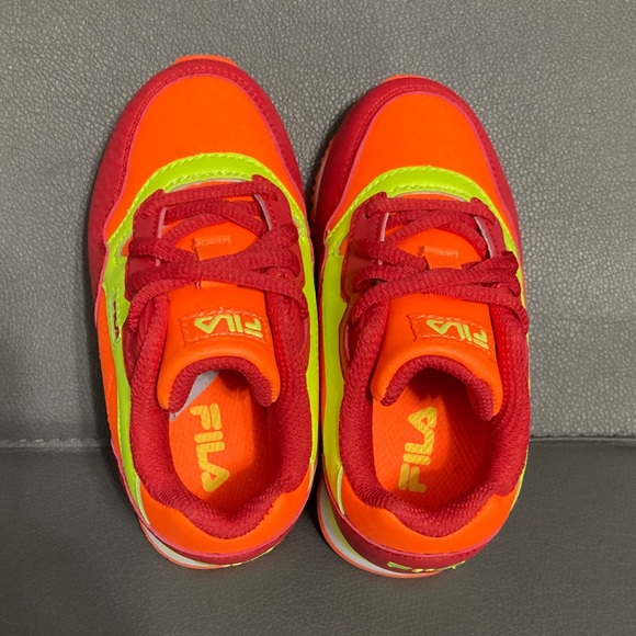 Fila Cress Color Block Vibrant Red and Neon Orange Sneakers - Picture 5 of 7